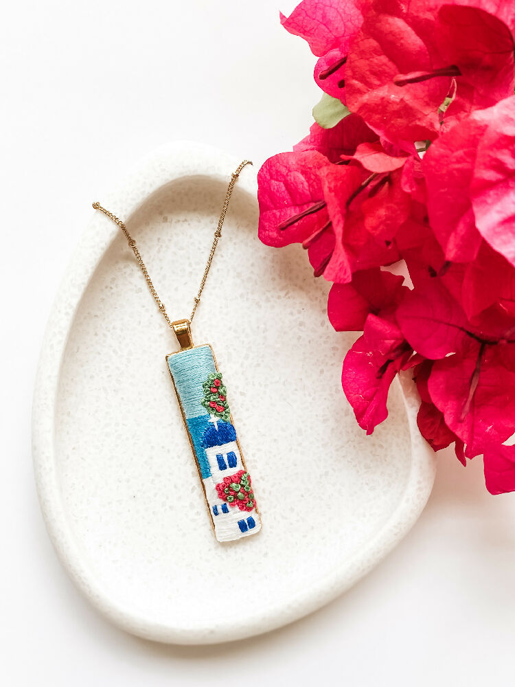 Santorini Hand Embroidered Necklace – Wearable Art Inspired by the Greek Islands