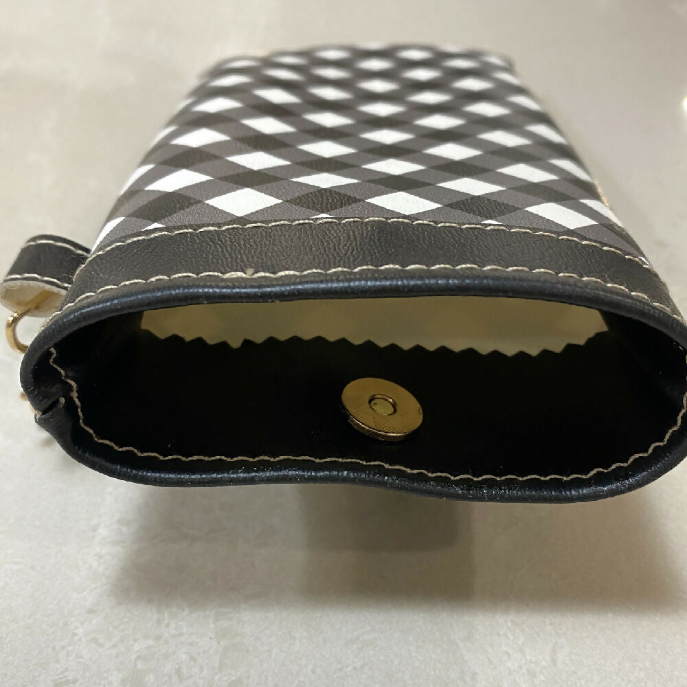 Glasses Case / PU Leather Black and White Gingham pattern print #15