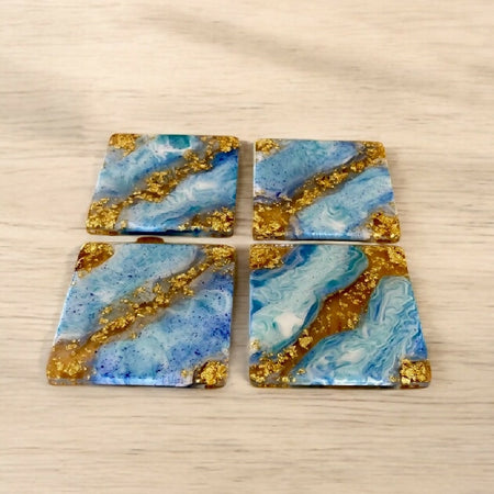 Blue and Gold resin coasters