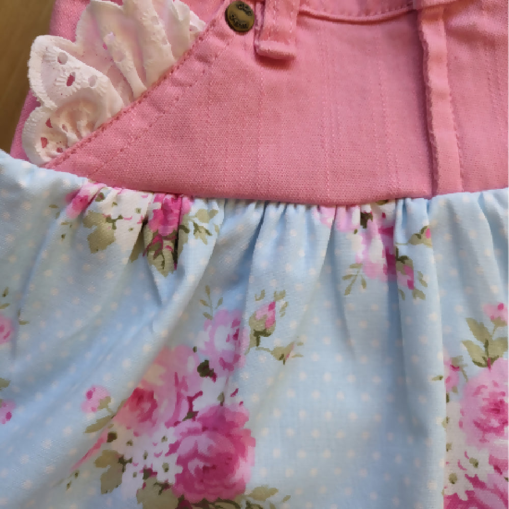 Upcycled Denim skirt size 3-4 in Pink floral
