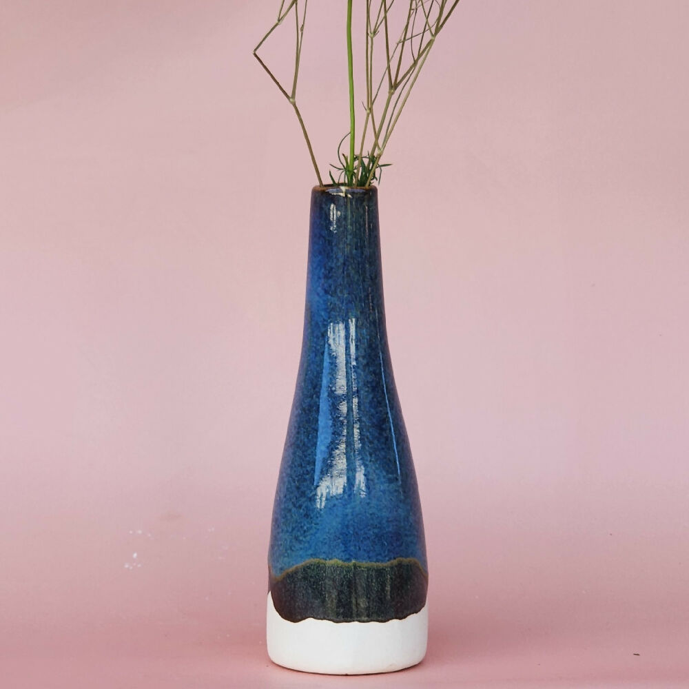 Handmade Ceramic Bud Vase - Blue Stone Glazed