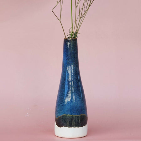 Handmade Ceramic Bud Vase - Blue Stone Glazed