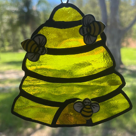 Beehive 3 bees Stained Glass