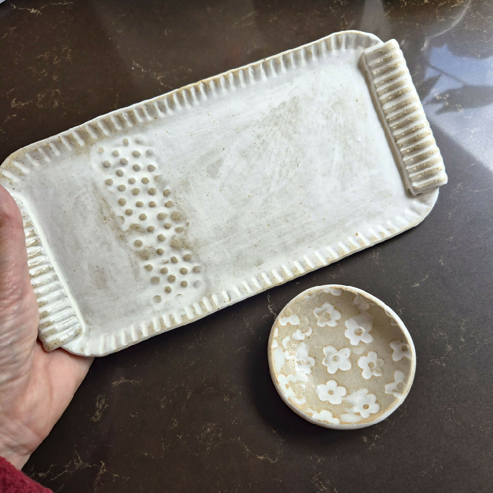 handmade rustic white serving platter and bowl set - Julie Ann Smith - Australia