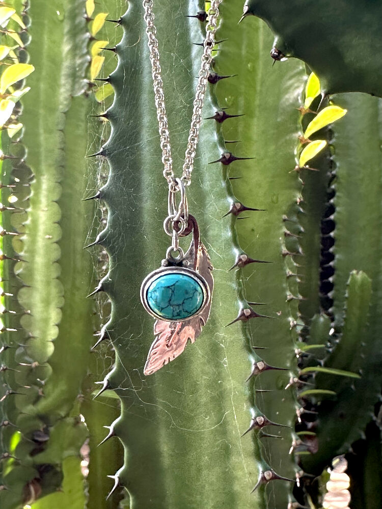 The Wanderer - turquoise and silver feather