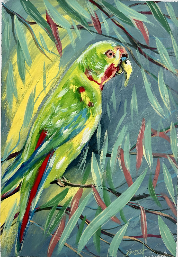 Vibrant perch, acrylic painting on canvas paper, 30x42cm, signed