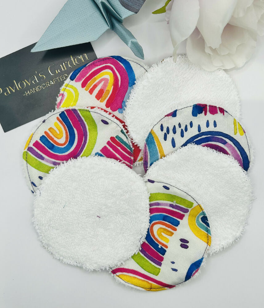 Set of 7 face scrubbies. rainbow fabric