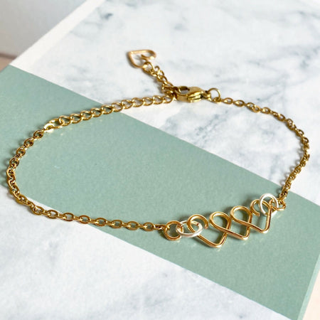 Chain of Hearts bracelet in gold silver or silver copper