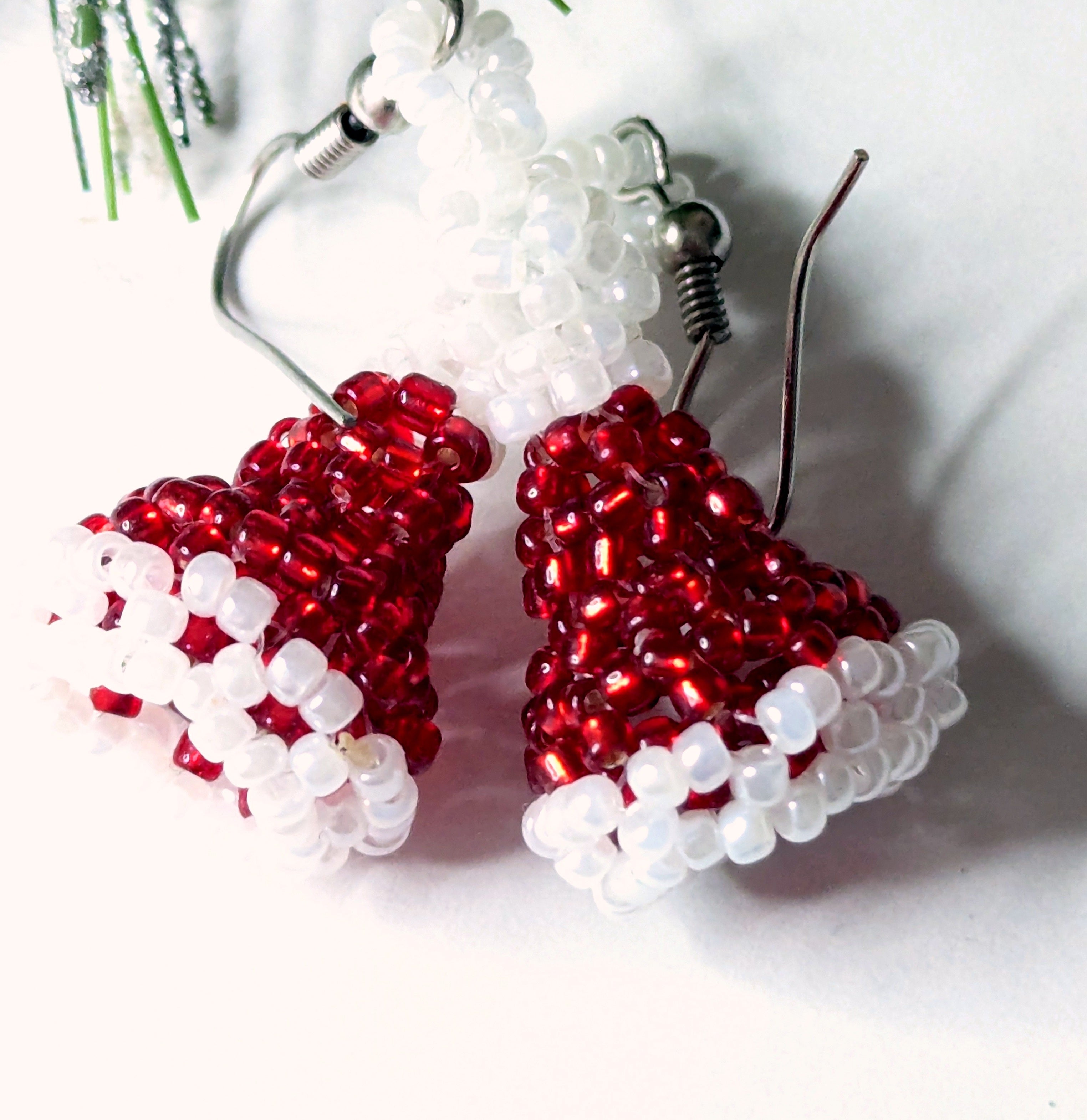 Handmade 3D Beadwoven Earrings – Santa Hat Design