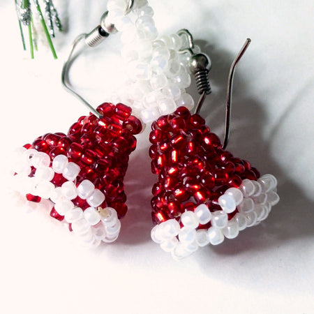Handmade 3D Beadwoven Earrings – Santa Hat Design
