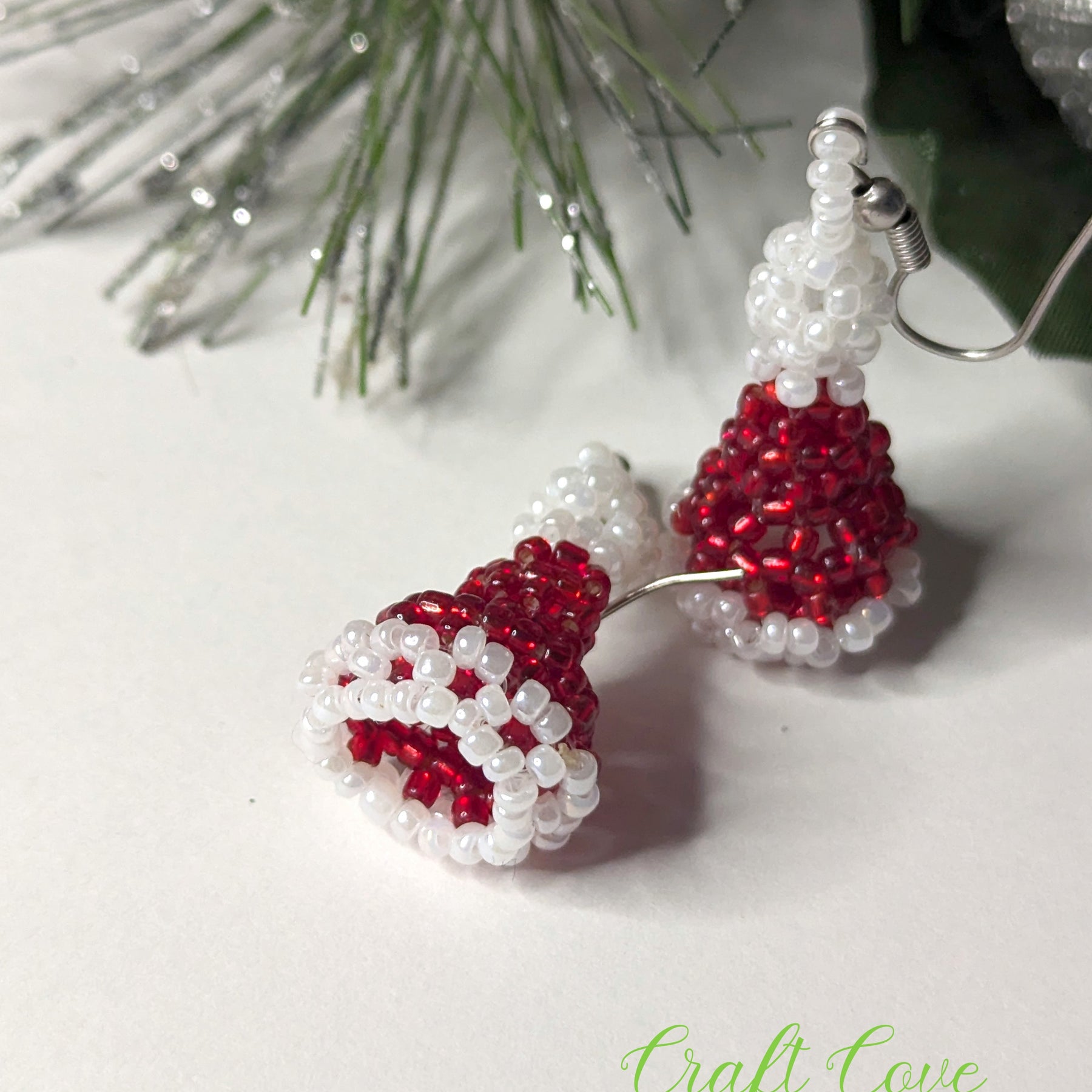 Handmade 3D Beadwoven Earrings – Santa Hat Design