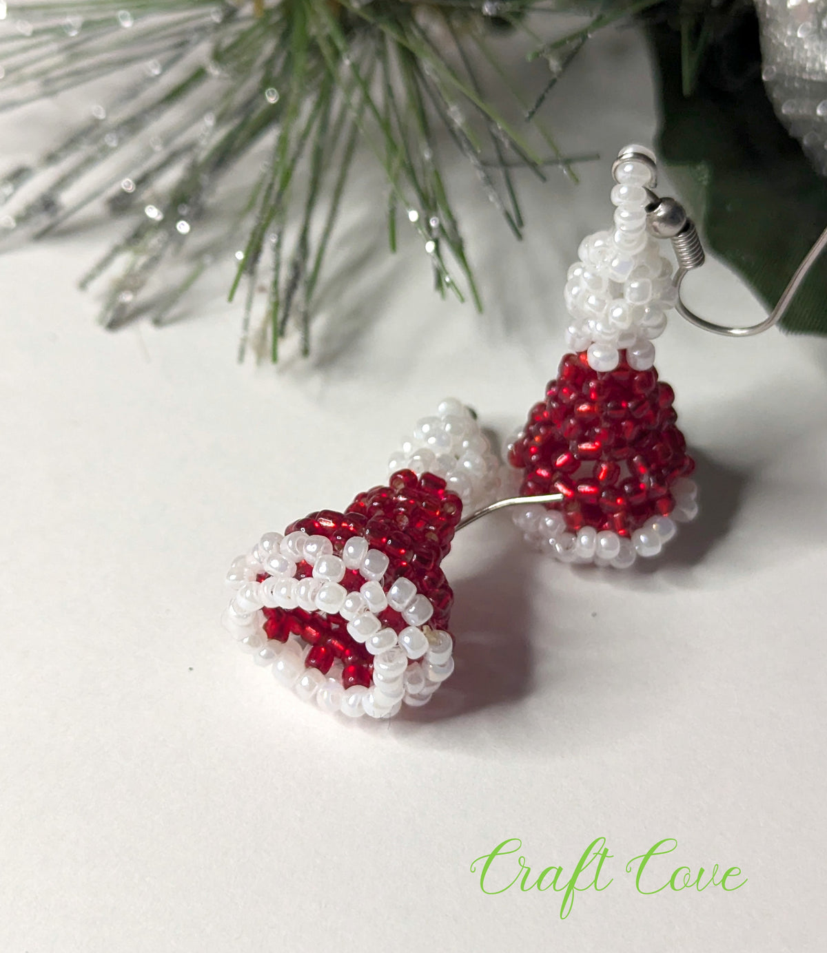 Handmade 3D Beadwoven Earrings – Santa Hat Design