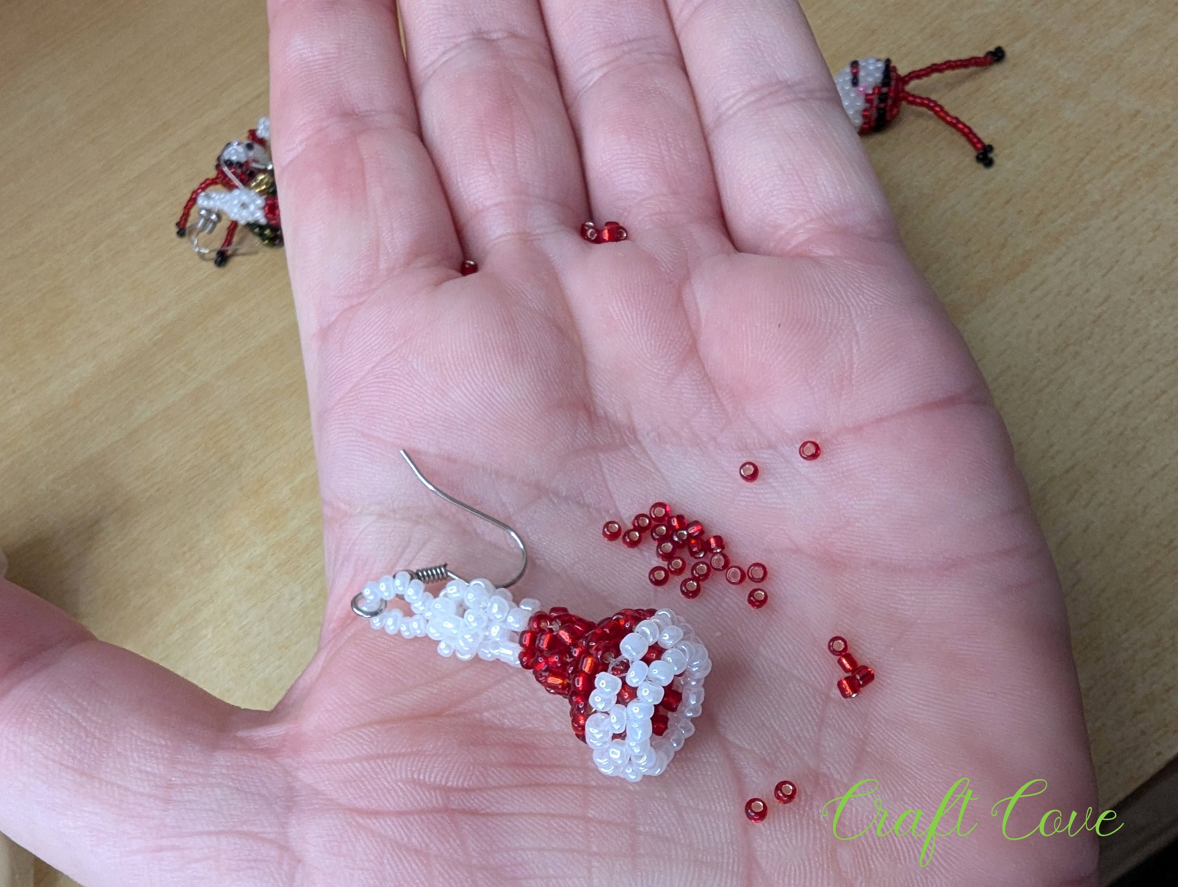 Handmade 3D Beadwoven Earrings – Santa Hat Design