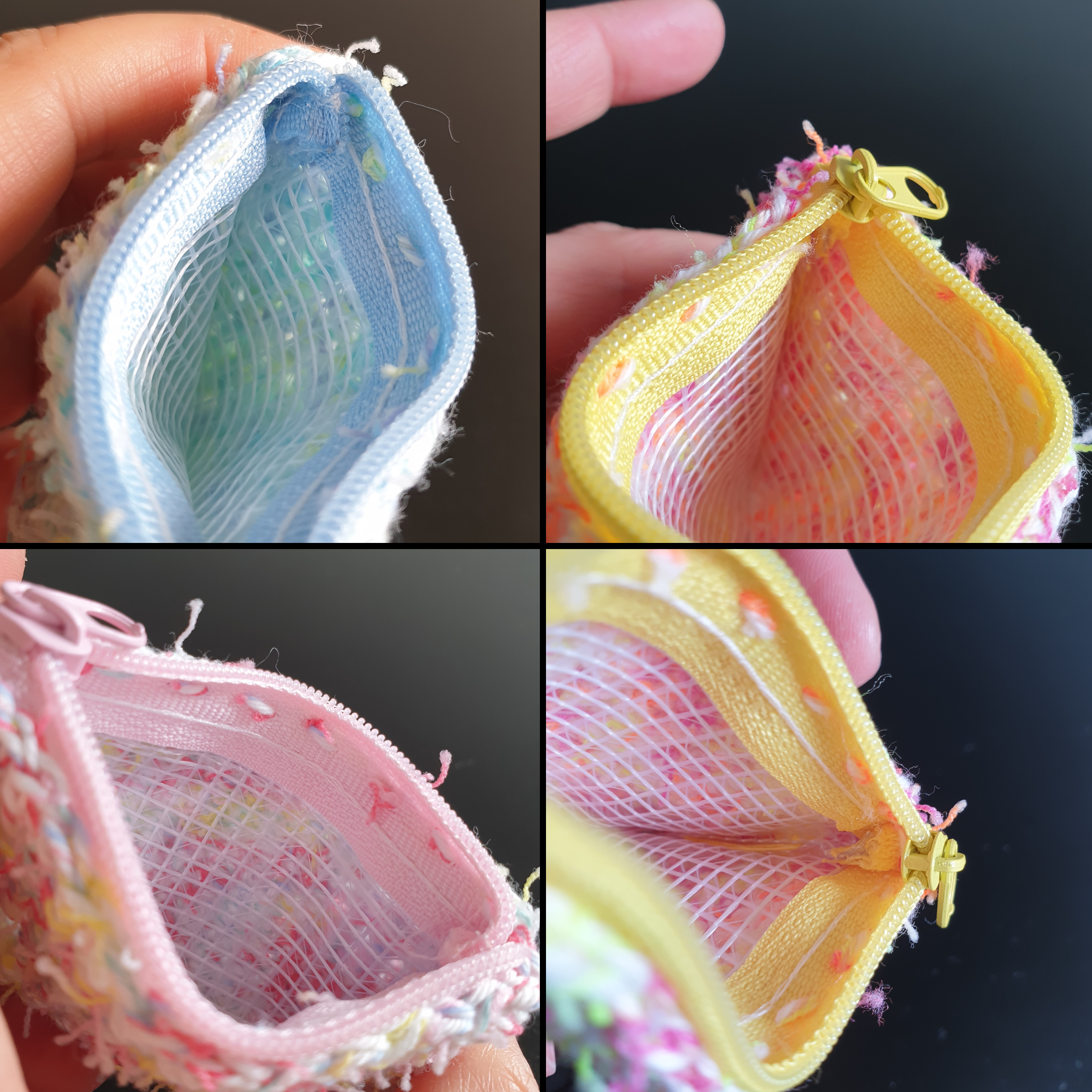 Handmade Mini Colourful Zippered Crochet Coin Purse : Blue Green Pink Yellow Purple Orange White mix