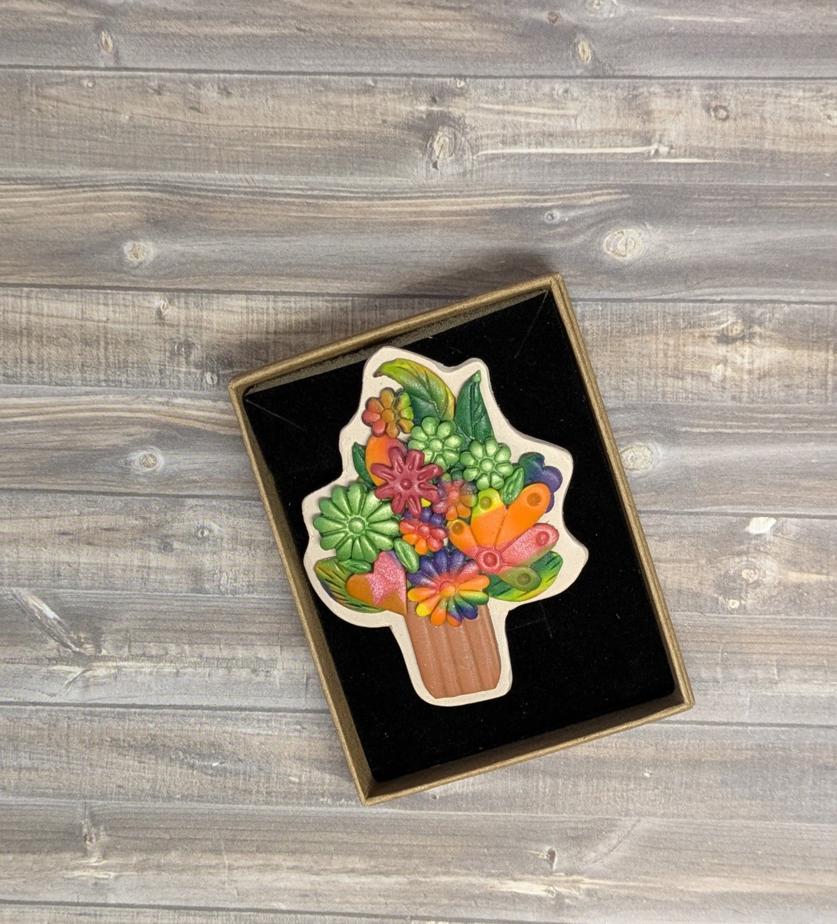 Flower Vase Brooch - Autumn Rainbow
