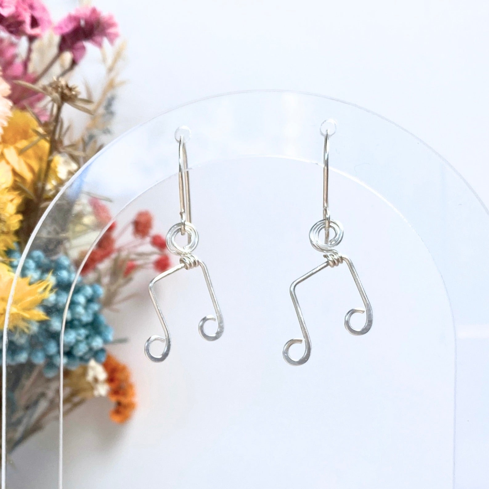 Double Quaver Music Note dangle earrings | Sterling Silver or Stainless Steel | Music lover gift