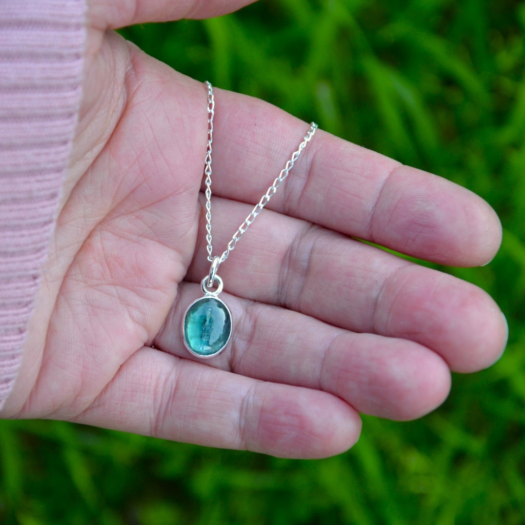 Emerald Green Kyanite Silver Pendant