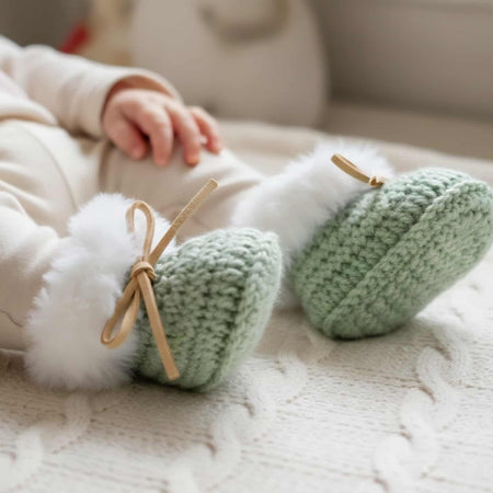 Baby Booties | Fluffy | Sage Green | Newborn | Crochet | Knit | Shoes | Socks