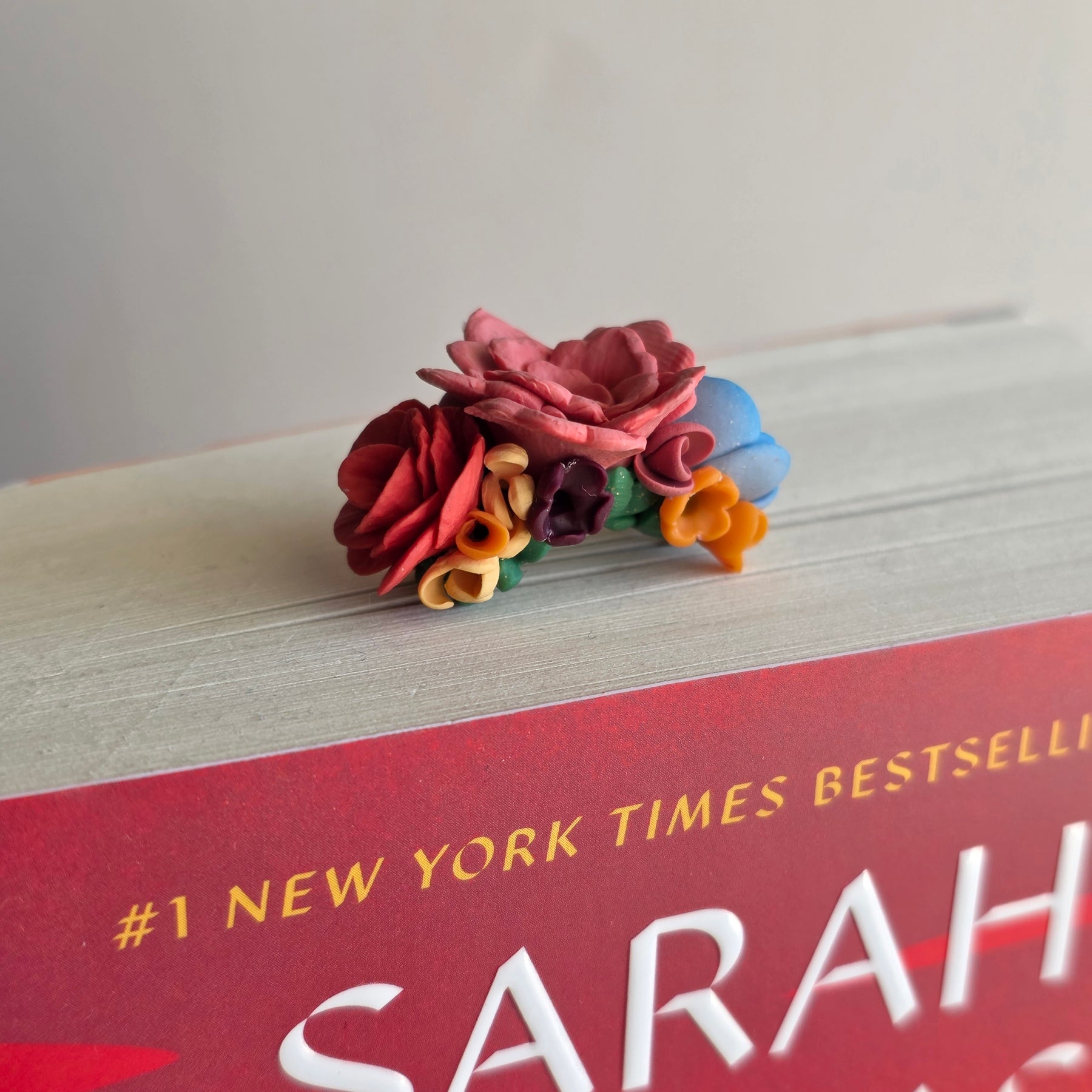 Handmade Floral Polymer Clay Bookmark | Oversized Gold Paper Clip Bookmark | Colourful Flower Bookmark Gift for Book Lovers