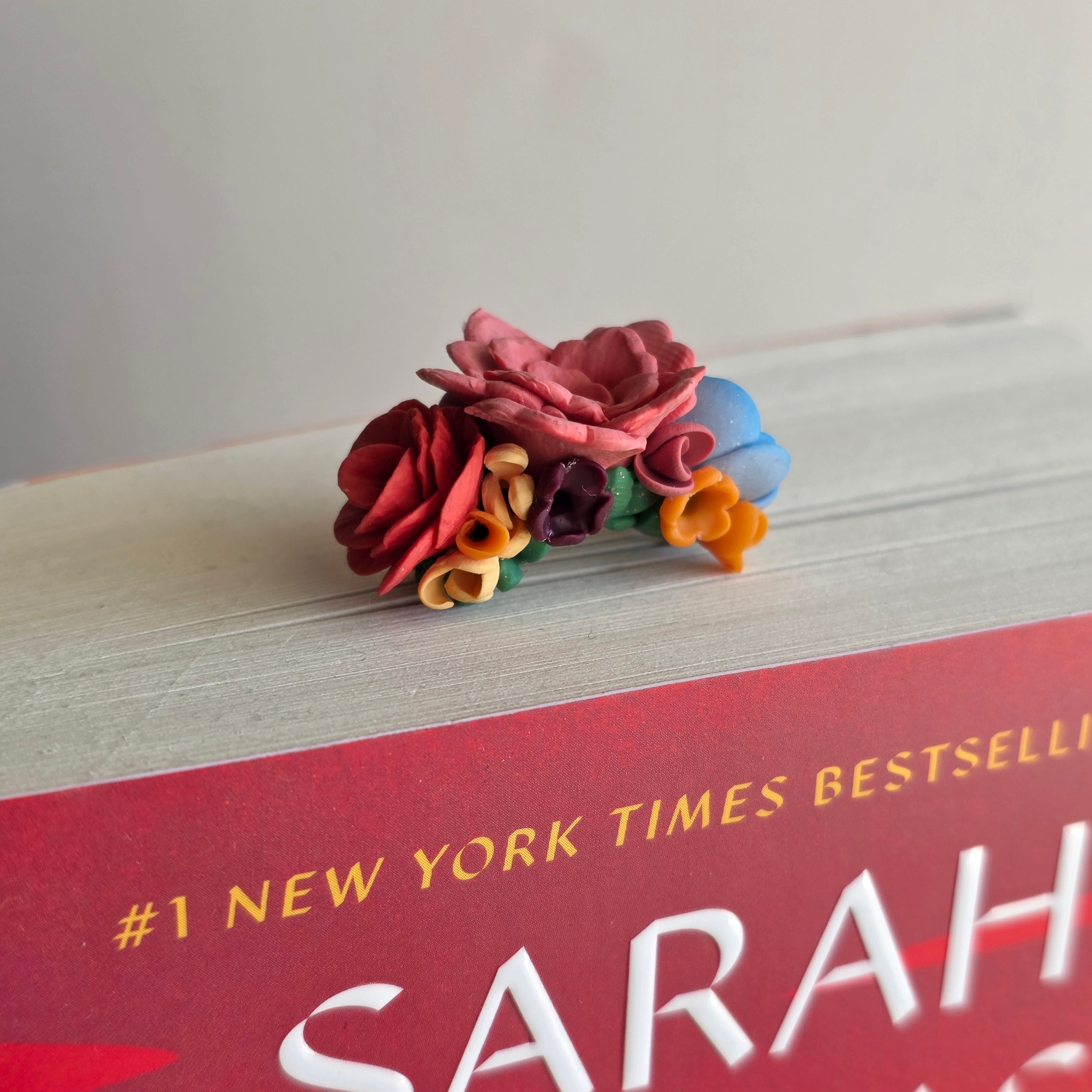 Handmade Floral Polymer Clay Bookmark | Oversized Gold Paper Clip Bookmark | Colourful Flower Bookmark Gift for Book Lovers