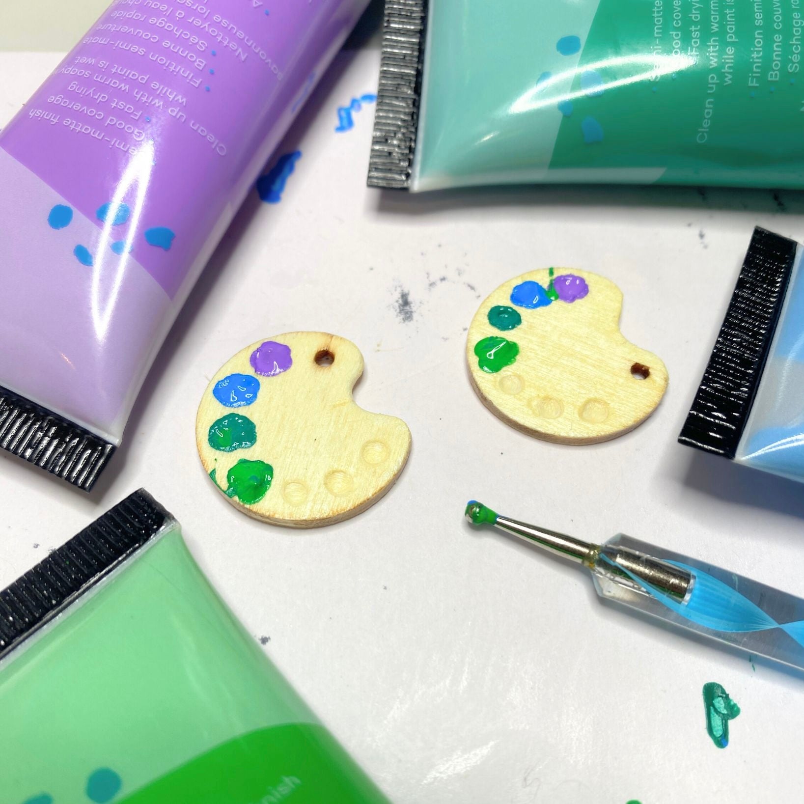 Miniature paint palette dangle earrings | For Artist, Arts & Crafts | Whimsical jewellery