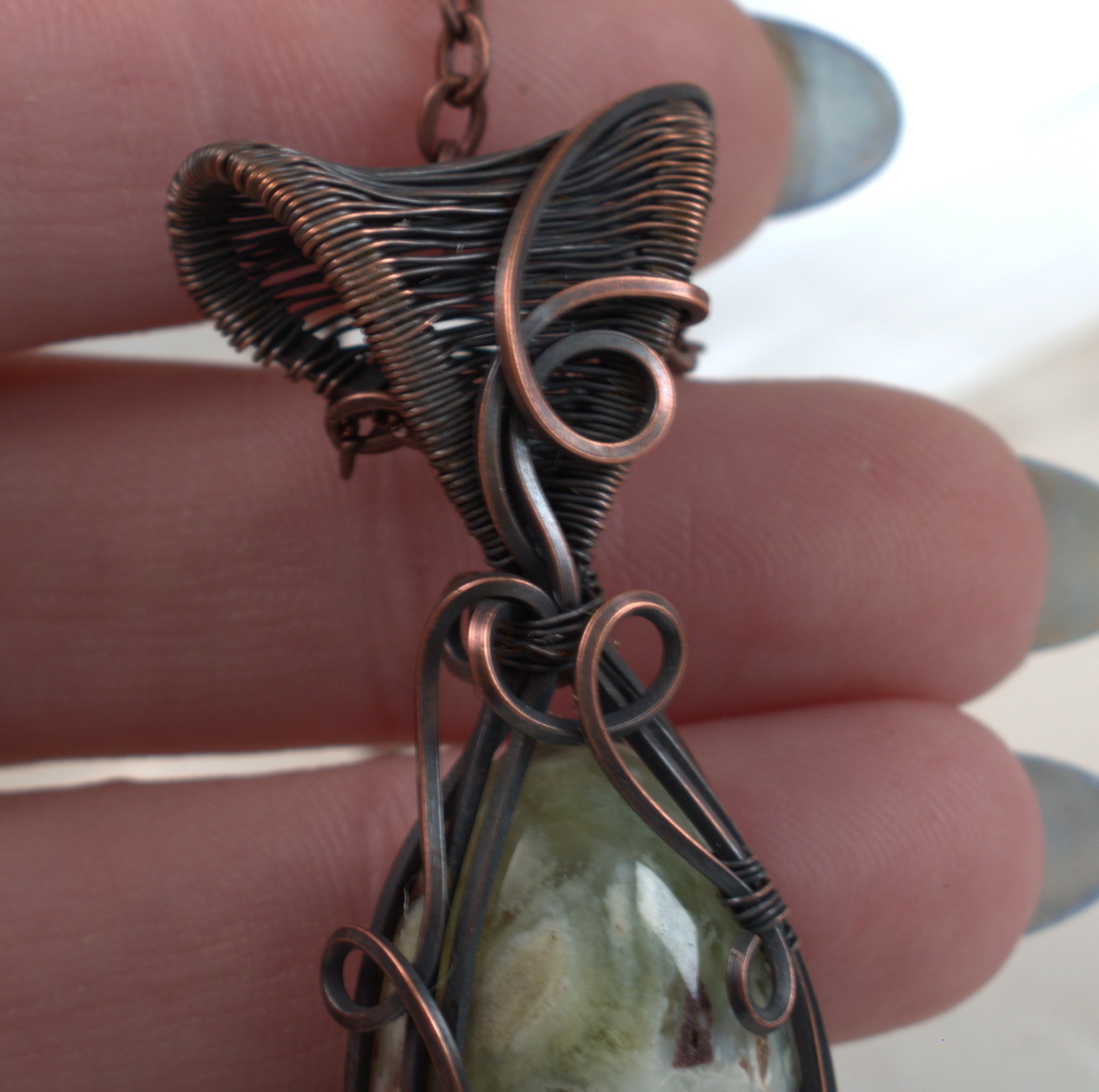 Hidden Gully - Australian Prehnite Copper Pendant