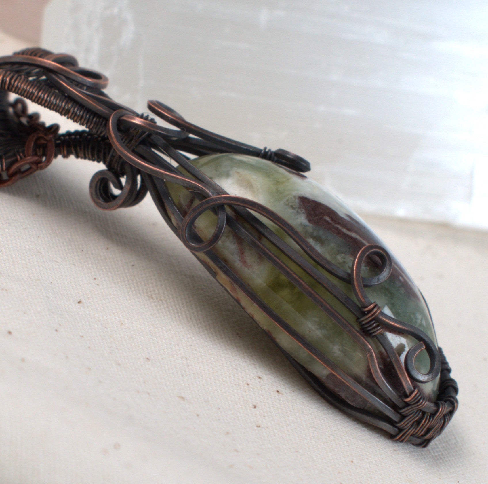 Hidden Gully - Australian Prehnite Copper Pendant