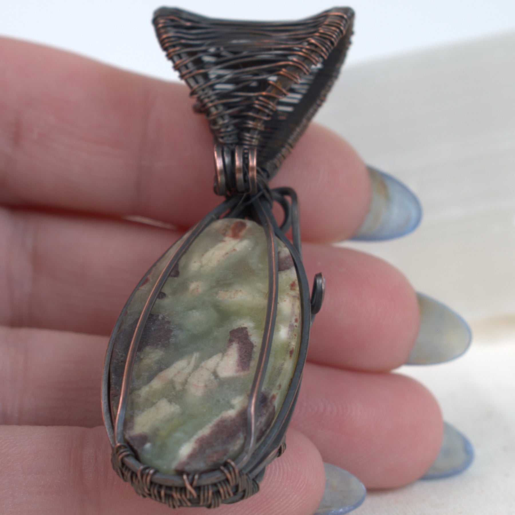 Hidden Gully - Australian Prehnite Copper Pendant