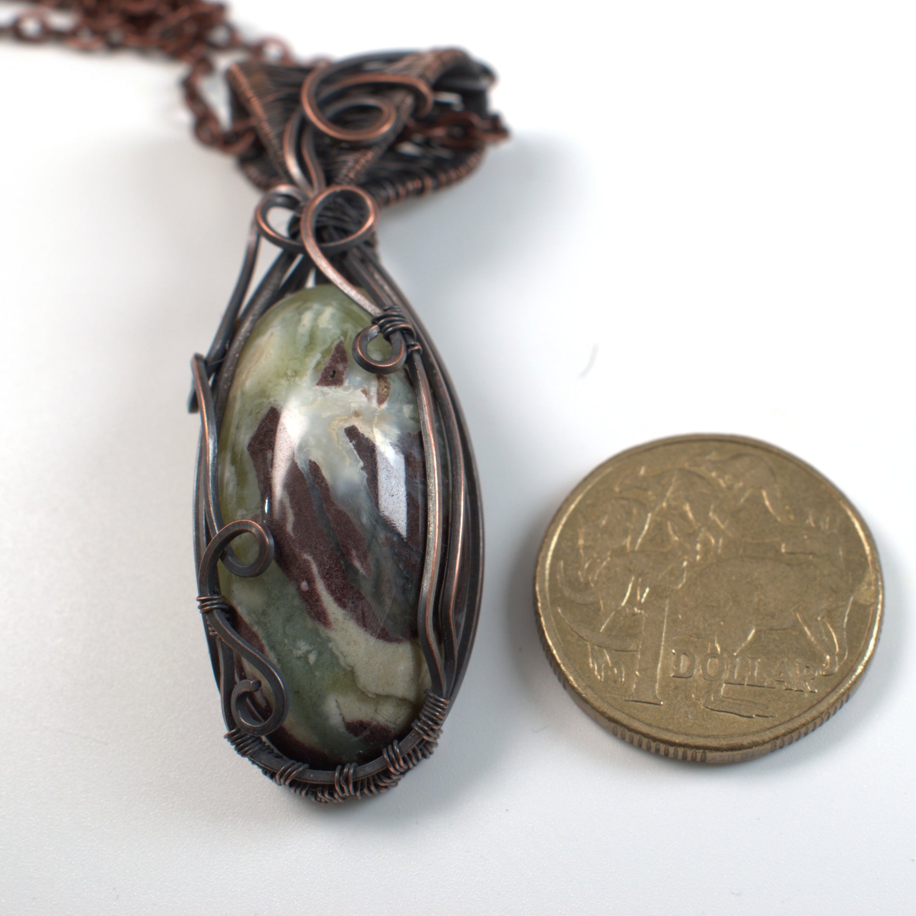 Hidden Gully - Australian Prehnite Copper Pendant