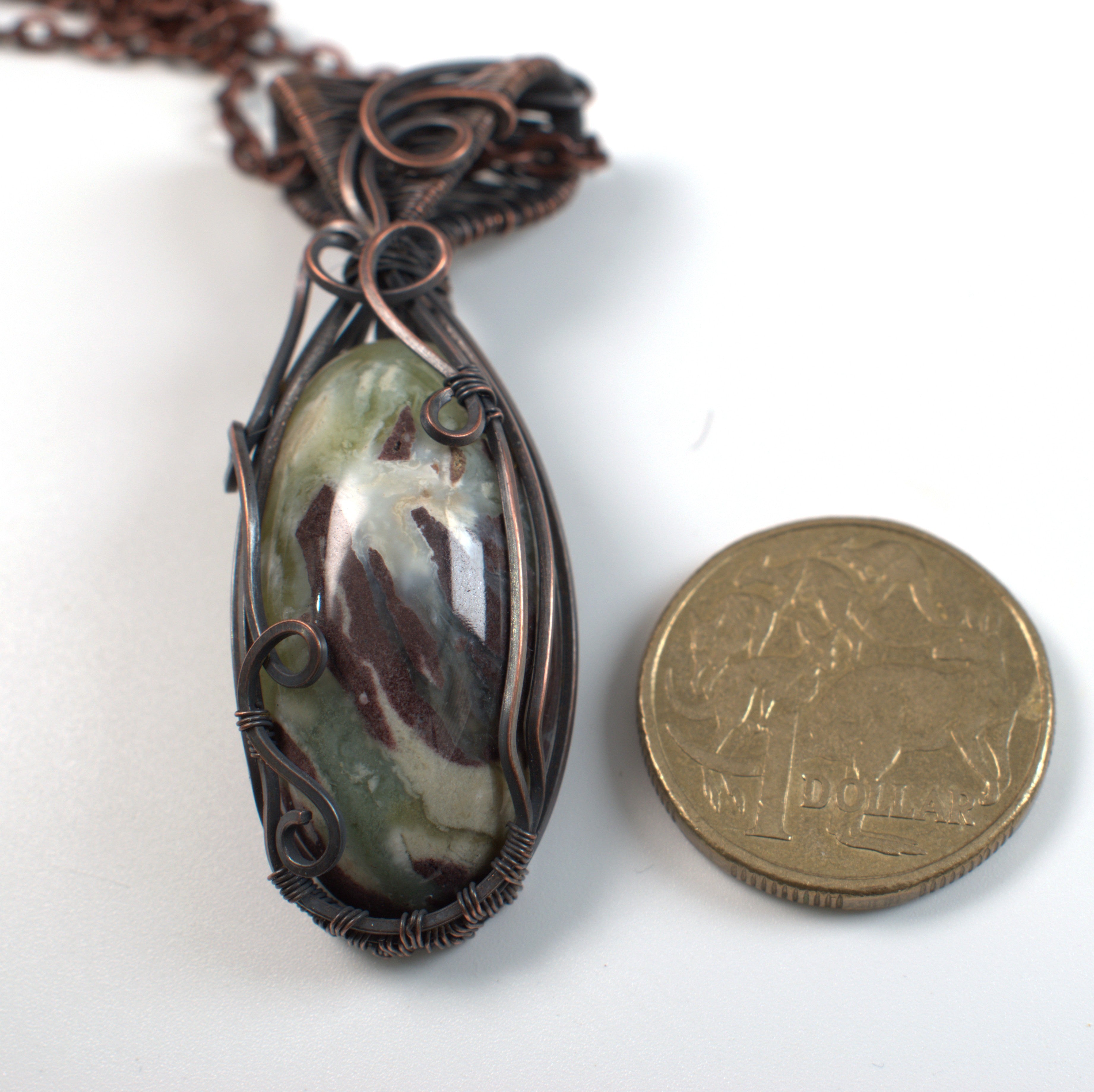Hidden Gully - Australian Prehnite Copper Pendant