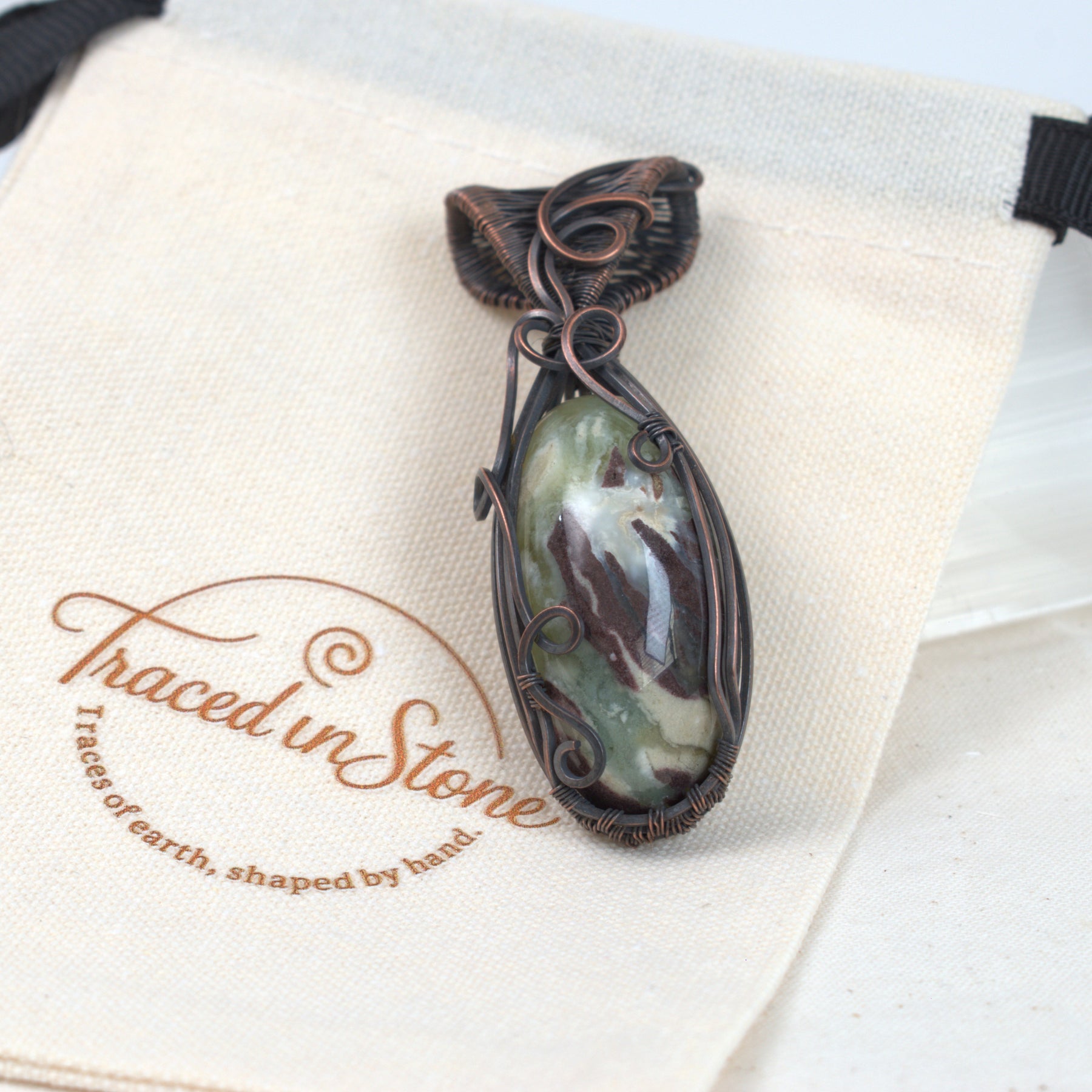 Hidden Gully - Australian Prehnite Copper Pendant