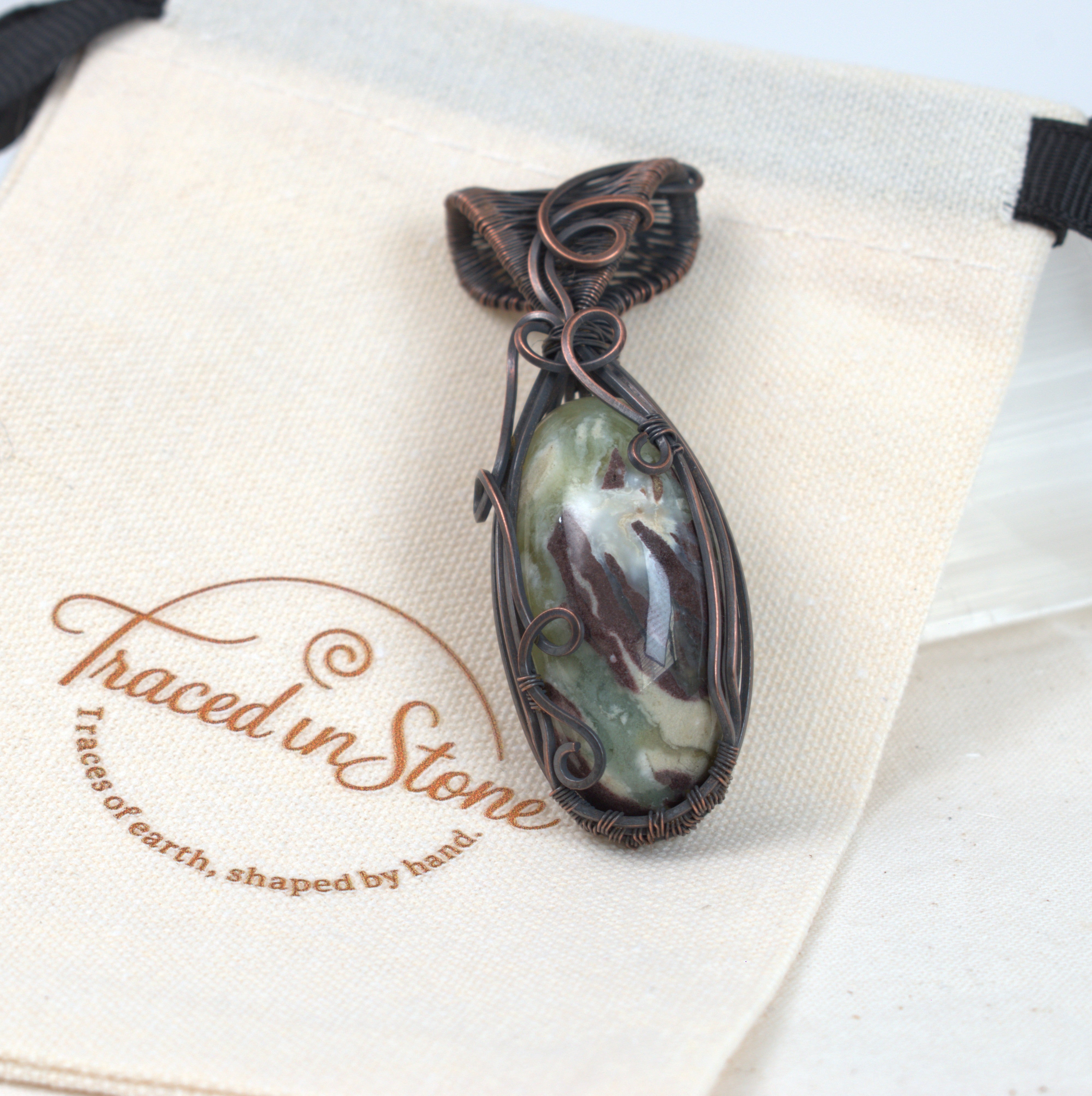 Hidden Gully - Australian Prehnite Copper Pendant