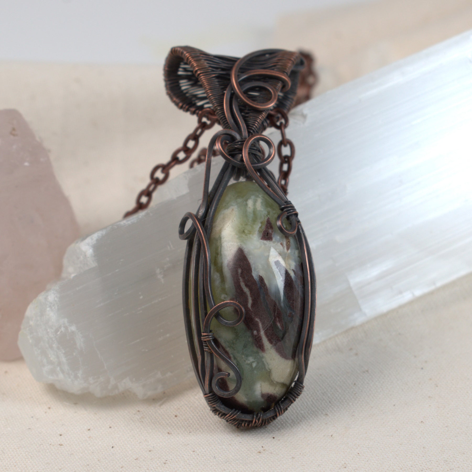 Hidden Gully - Australian Prehnite Copper Pendant