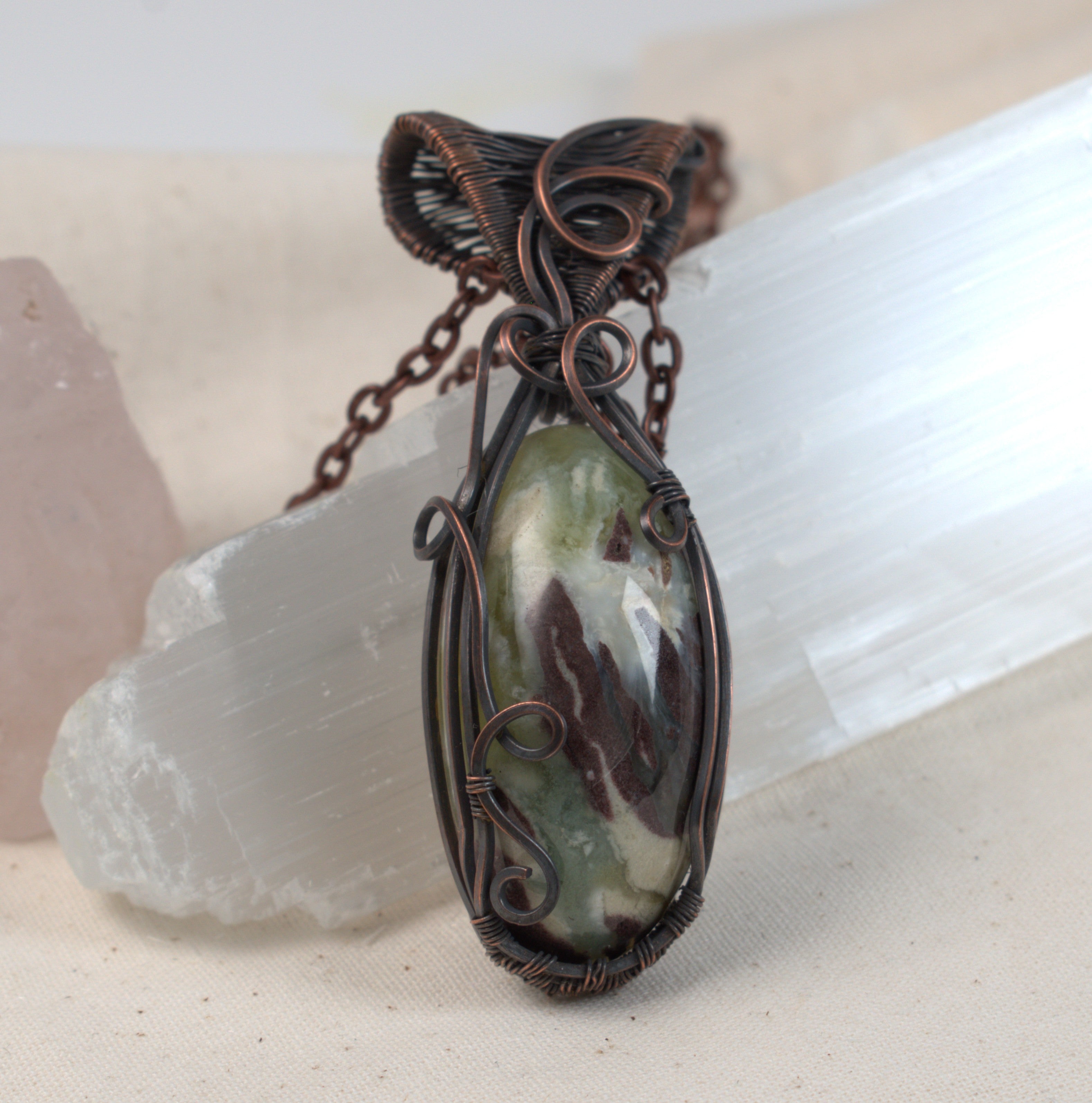 Hidden Gully - Australian Prehnite Copper Pendant