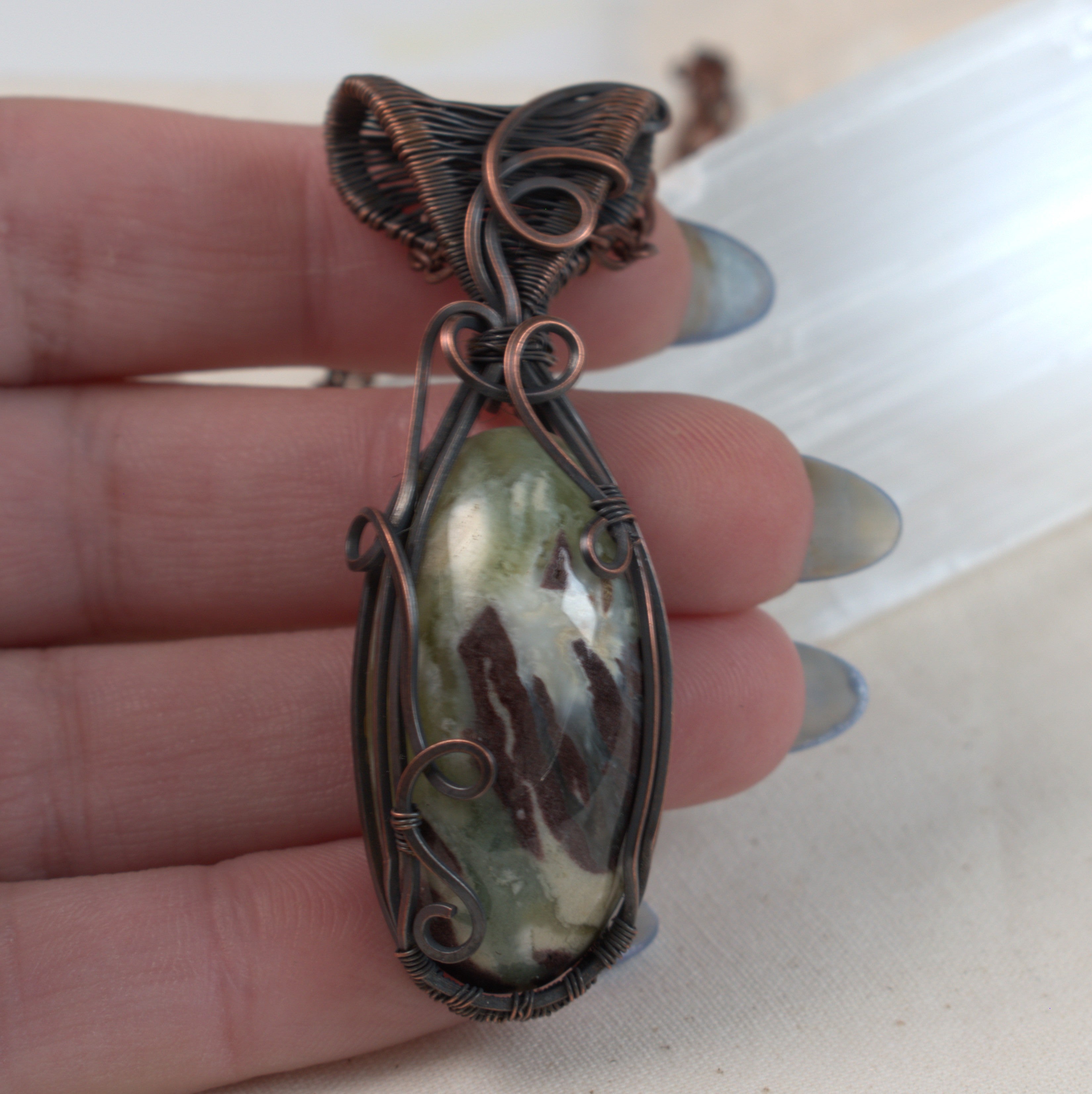 Hidden Gully - Australian Prehnite Copper Pendant
