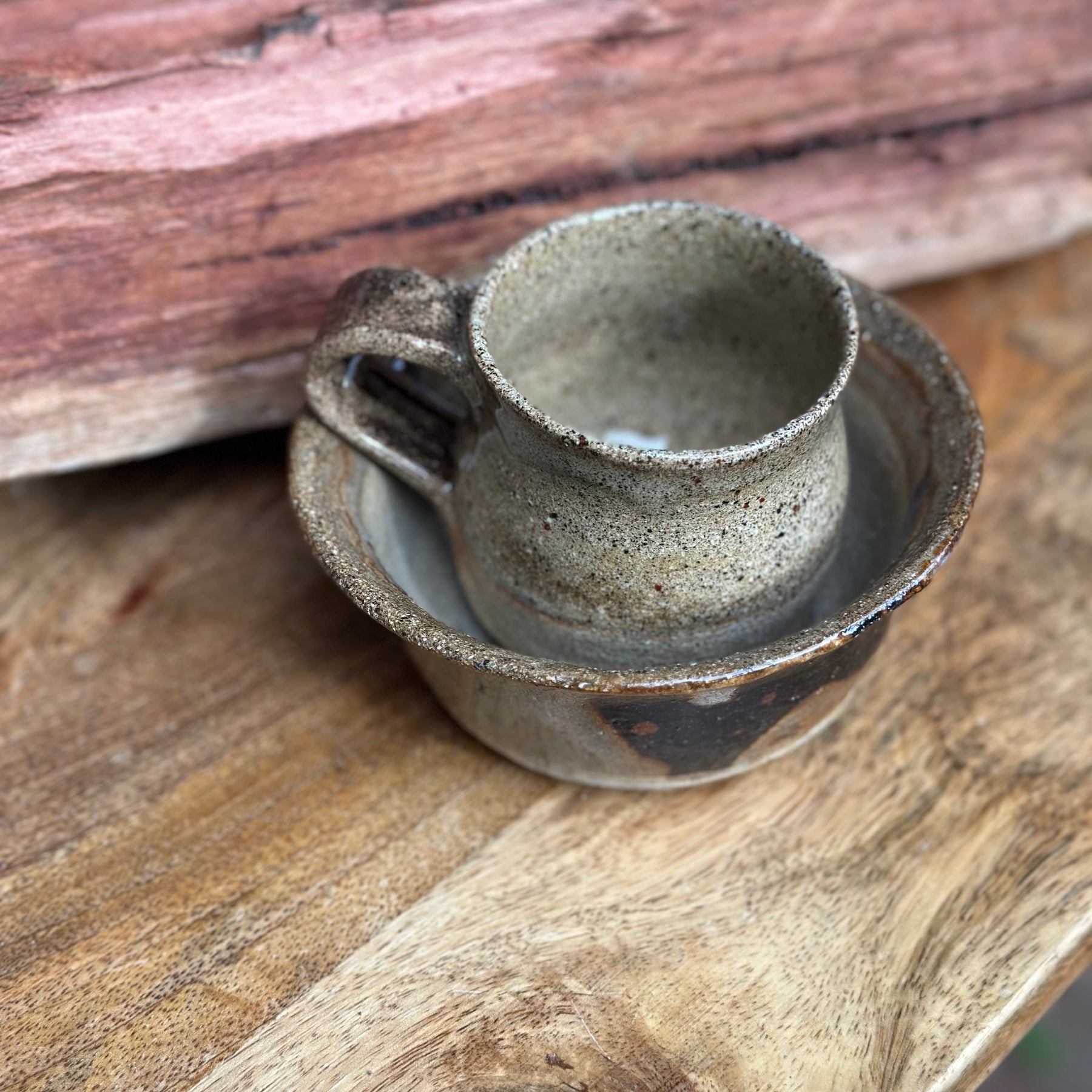 Jurassic Coast Handmade Ceramic Mug & Bowl Set | Rustic Australian Stoneware Breakfast Set