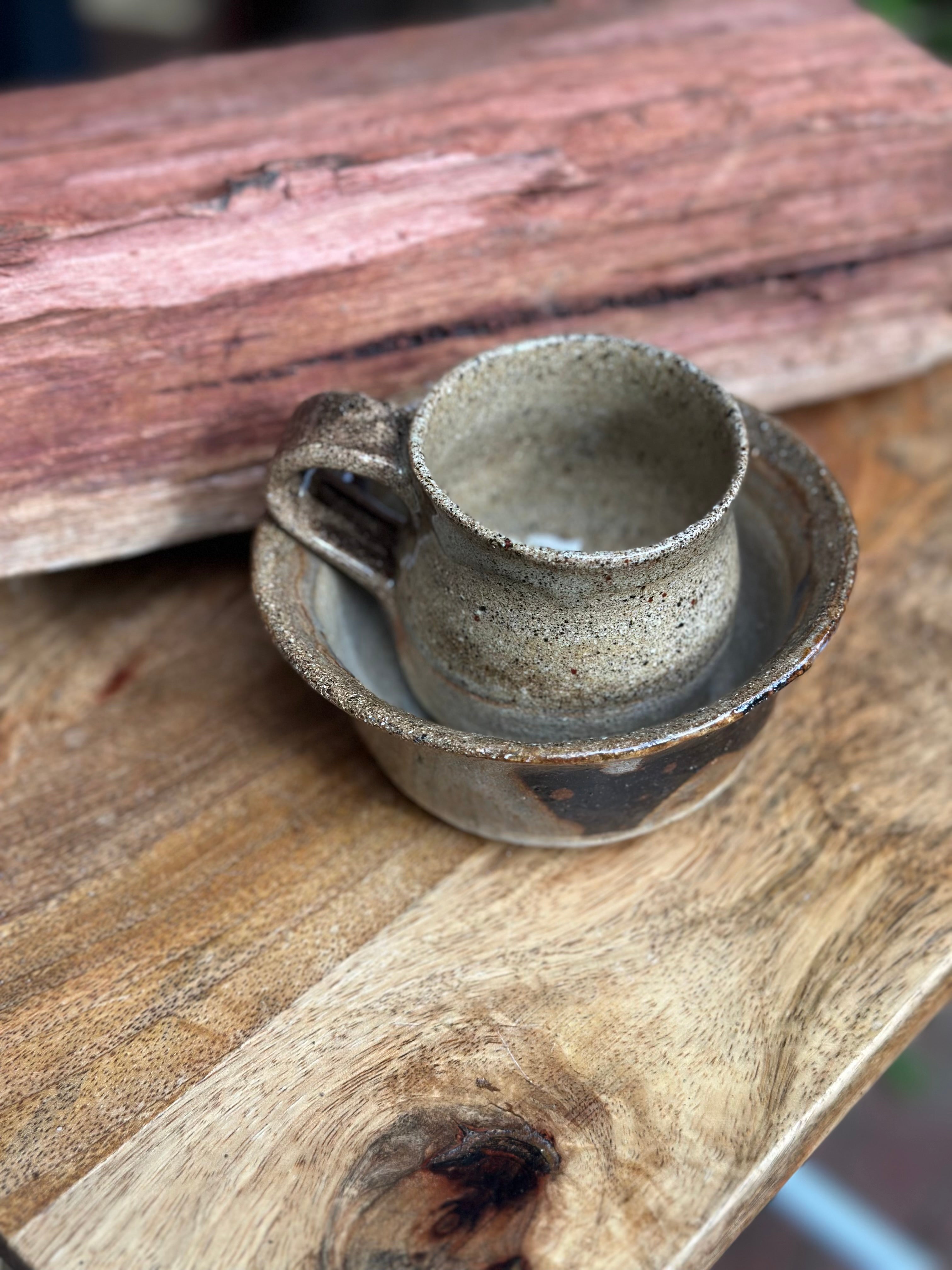 Jurassic Coast Handmade Ceramic Mug & Bowl Set | Rustic Australian Stoneware Breakfast Set