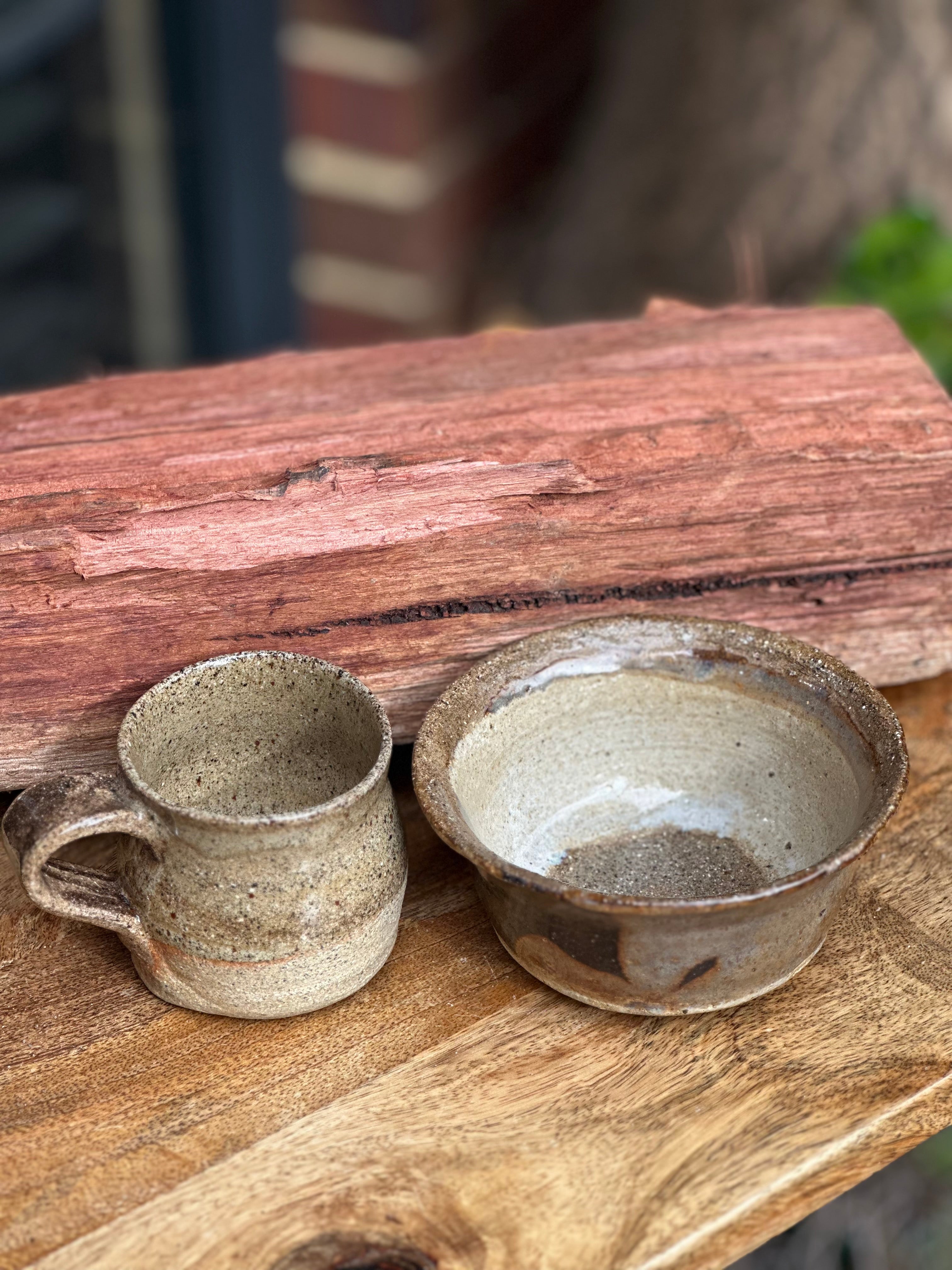 Jurassic Coast Handmade Ceramic Mug & Bowl Set | Rustic Australian Stoneware Breakfast Set