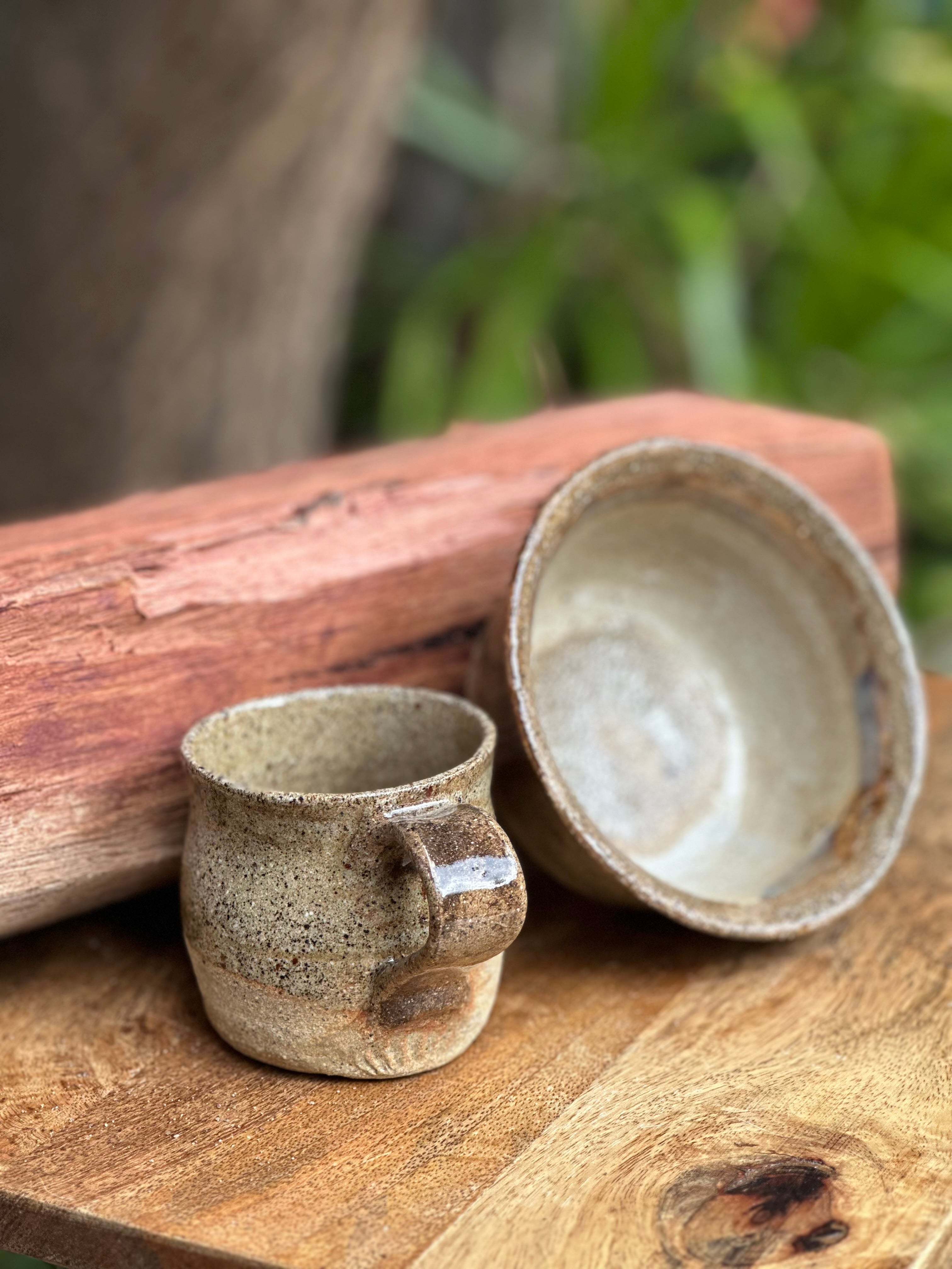 Jurassic Coast Handmade Ceramic Mug & Bowl Set | Rustic Australian Stoneware Breakfast Set
