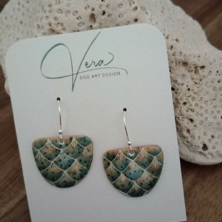 Dragon Scales Boho Ostrich Eggshell Sterling Silver Earrings