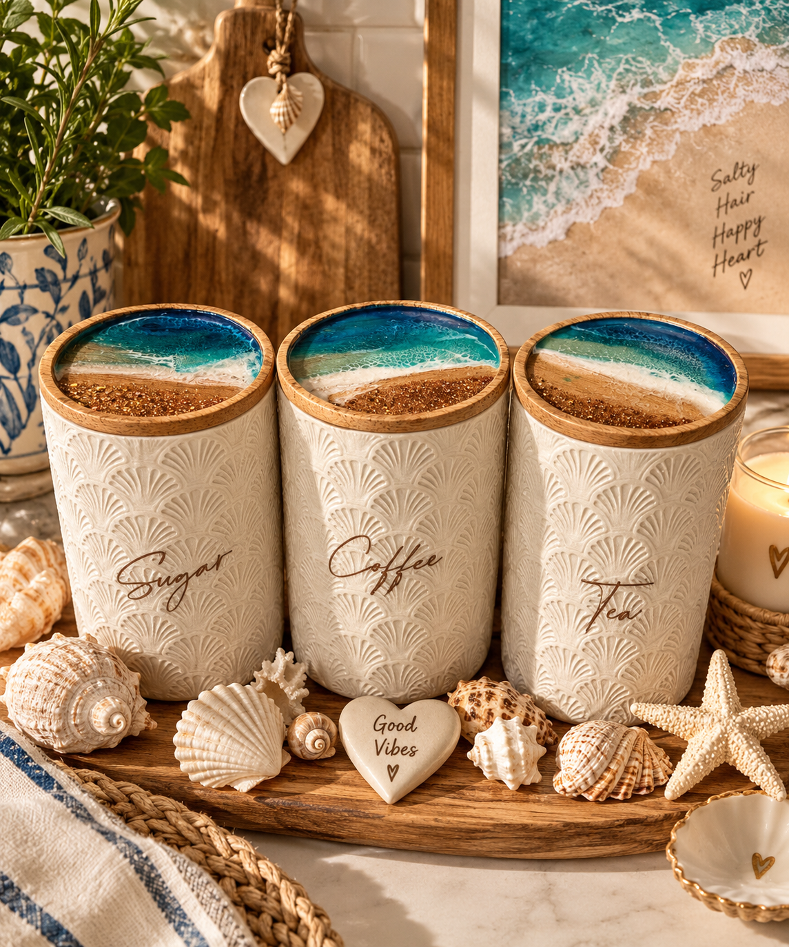 Large beach canisters | canisters | jars | coffee jars | kitchen decor | decorations | gift ideas | Xmas gift | Mother’s Day gift