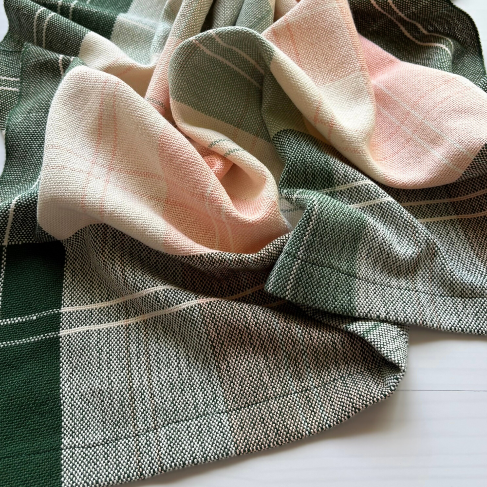 scrunched-green-cream-pink-check-baby-blankets-handwoven-cotton