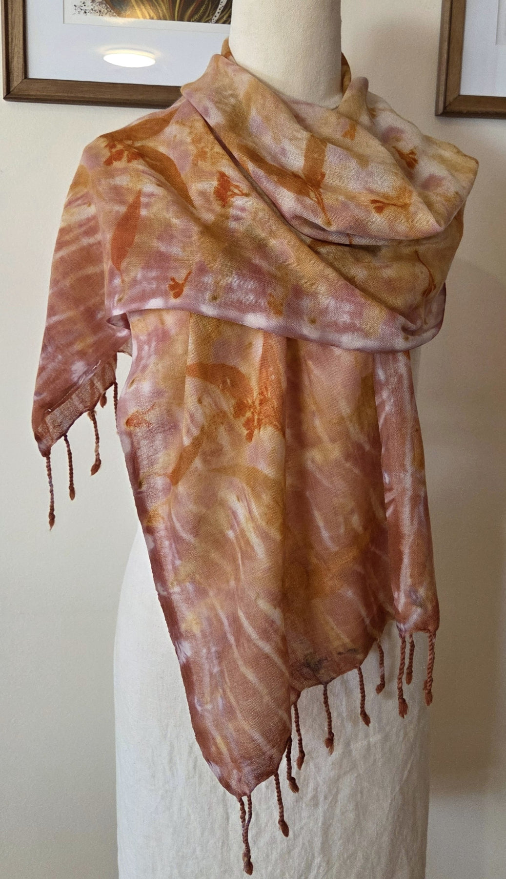 The Tilly - Pure Fine Handloomed Wool Ecoprint Scarf/Wrap