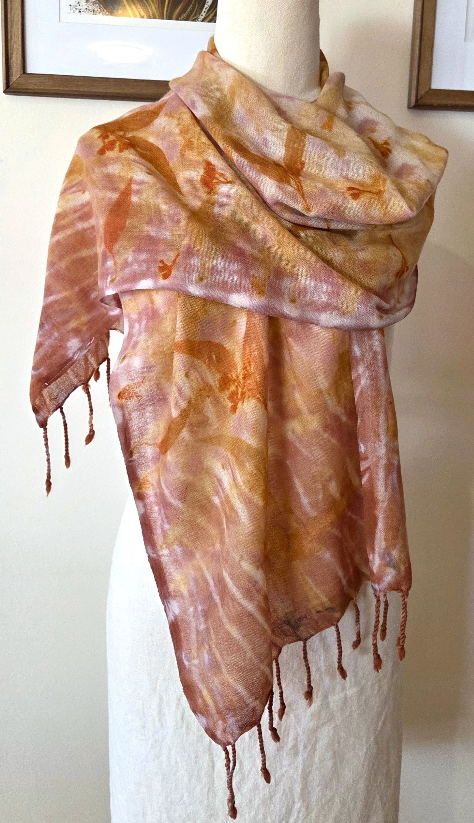 The Tilly - Pure Fine Handloomed Wool Ecoprint Scarf/Wrap