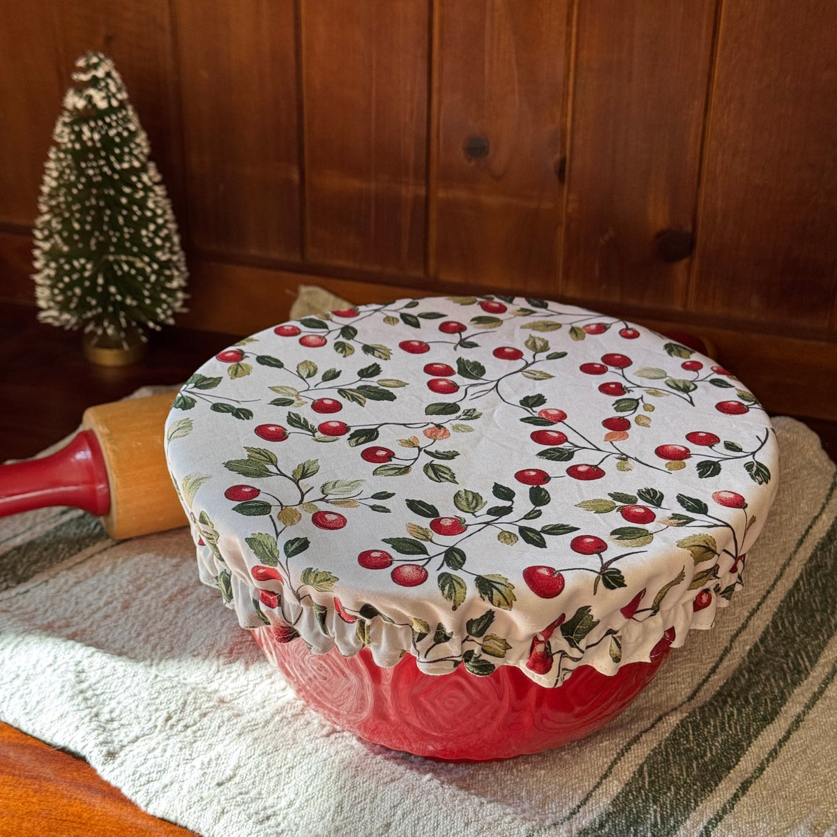 Reversible Christmas Bowl Cover – Christmas & Cherry Designs  - Several sizes available