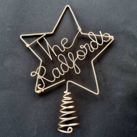 Personalised Christmas Tree Topper | Custom Wire Star Family Name Topper | Xmas Tree Star Decoration | Custom Colour Wire Art | Family Name Gift | New Home First Christmas