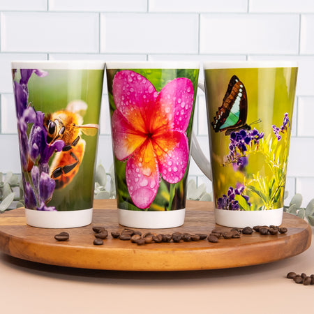 Garden Favourites - Latte / Coffee Mugs - Frangipani, Butterfly, Honeybee