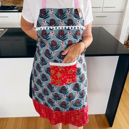 Bilby and waratahs Christmas ladies' tie back apron.