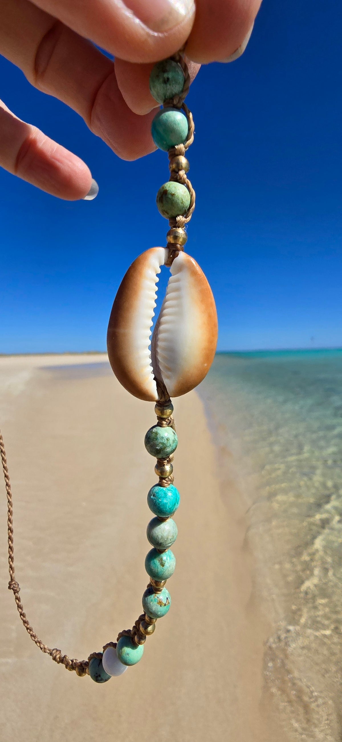 Cowrie Necklace with Peruvian Turquoise