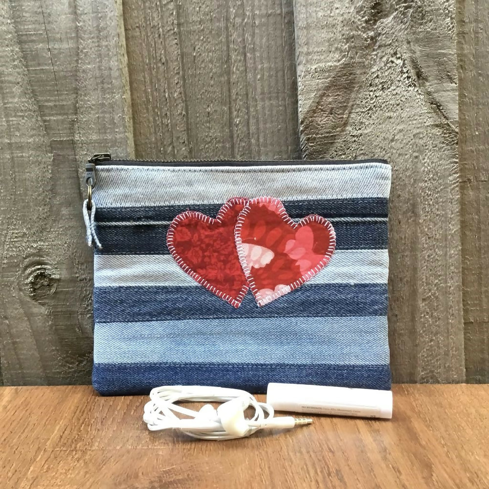 Upcycled Denim Purse – Red Hearts